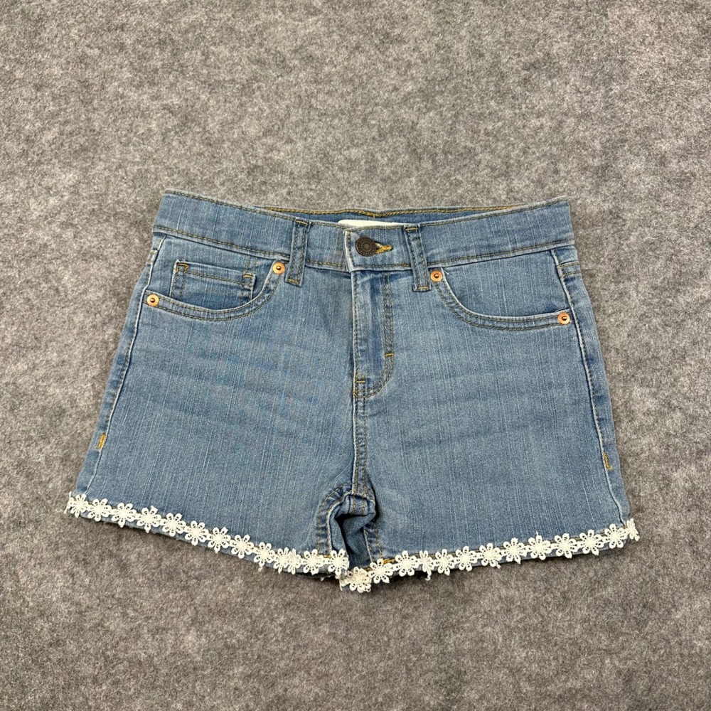 Levi's Girlfriend Short Girls Size‎ 10 Blue Denim Daisy Lace Trim Jean Shorts